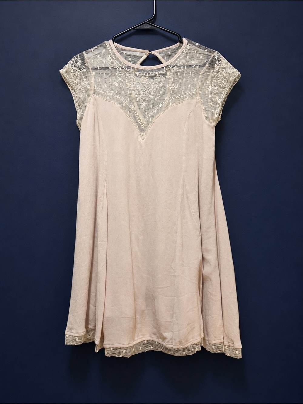 NWOT Impressions Cream Lace Yoke Cap-Sleeve Dress